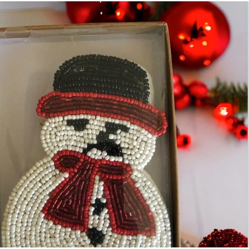 Tahari Home Snowman Christmas Winter Coasters Beaded 7